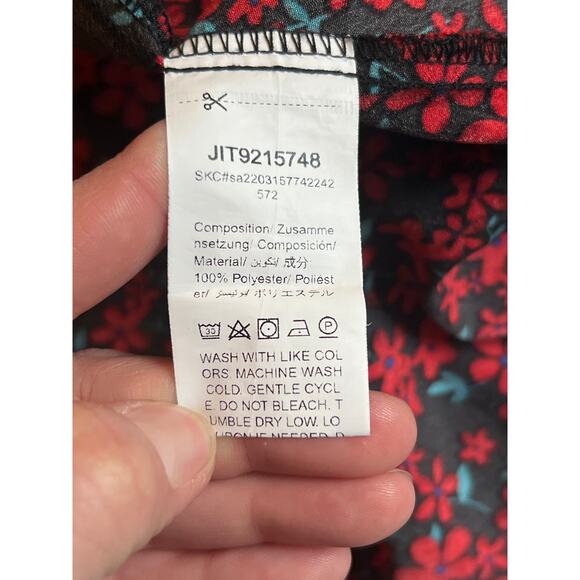 SHEIN red and black floral‎ summer mini zip up dress size M 6 - Picture 5 of 6